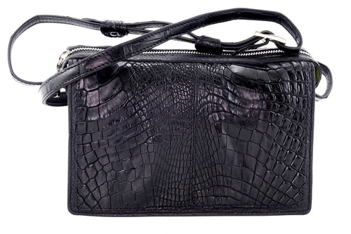 Handbag (Riley) Cross body bag - black matt crocodile elbows & leather front view side 1