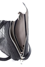 Handbag (Riley) Cross body bag - black matt crocodile skin & leather showing internal lining leather soft grey colour