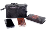 Handbag (Riley) Cross body bag - black matt crocodile skin & leather taken with other accessories to show capacity