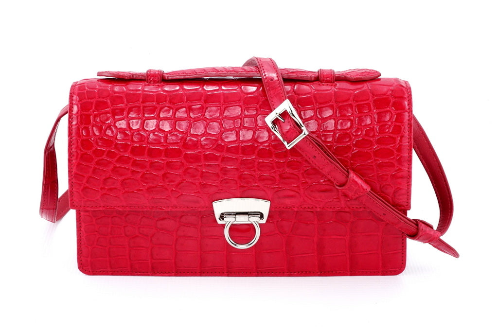 Handbag - cross body - (Tanya) Red matt crocodile with Handle – Wild Harry