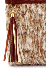 Tote Bag - small - (Rosie) Tan & cream HOH - gold fittings - close up photo of tassel