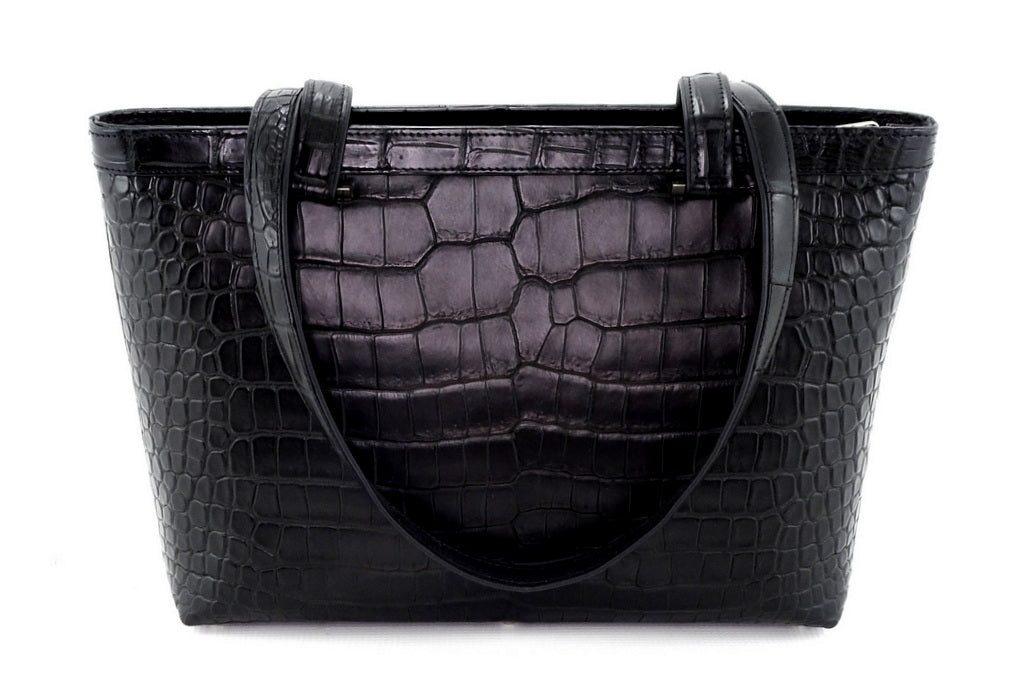 Tote bag medium Emily Designer bag in Black Matt Crocodile