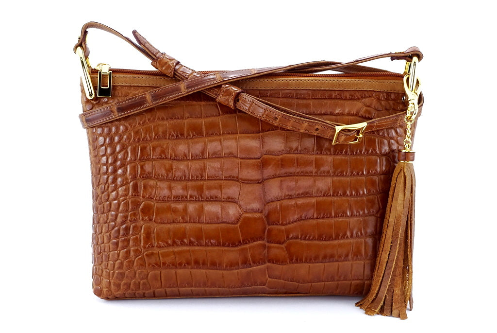 Tote Bag small (Rosie) Tan crocodile skin with leather back