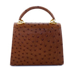 Handbag -traditional - (Beverly) - Brown Ostrich skin leather back view showing slip pocket