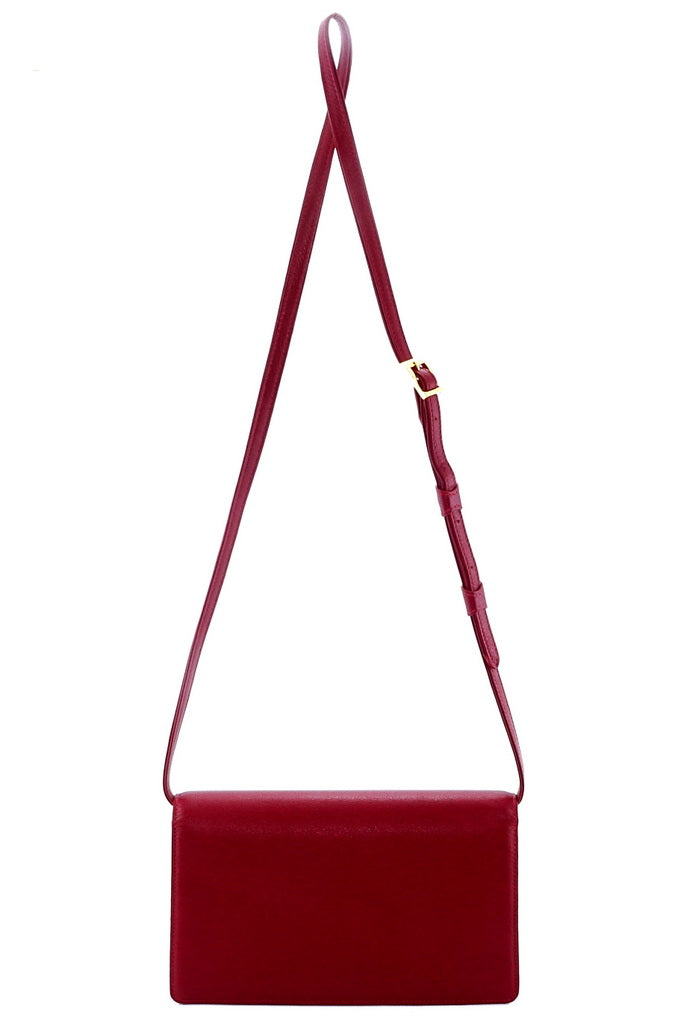 Handbag - cross body - (Tanya)  Dark Red  leather gold fittings back view with the shoulder straps fully extended