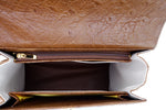 Handbag -traditional - (Beverly) - Brown Ostrich skin leather showing internal pockets