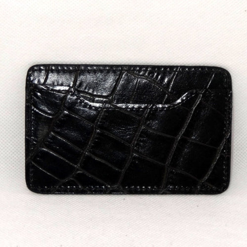Card Holder  Flat style business or credit cards black crocodile printed leather