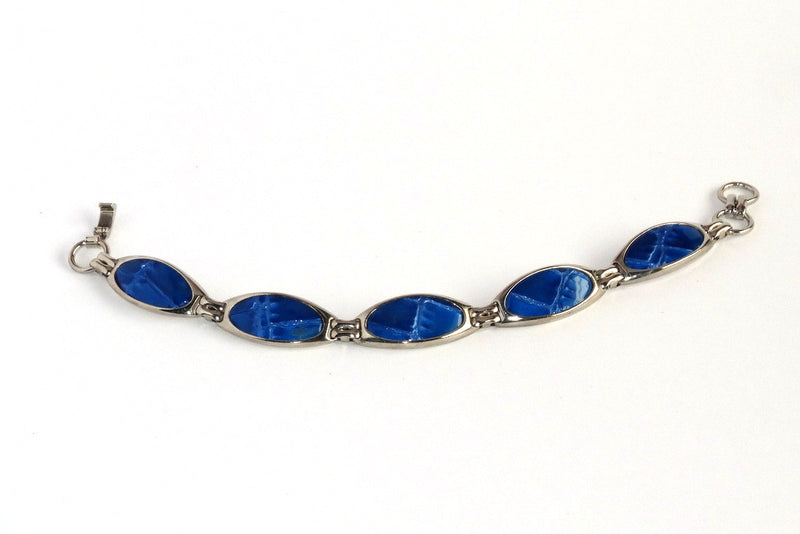 Nickel plated bracelet blue foil leather used