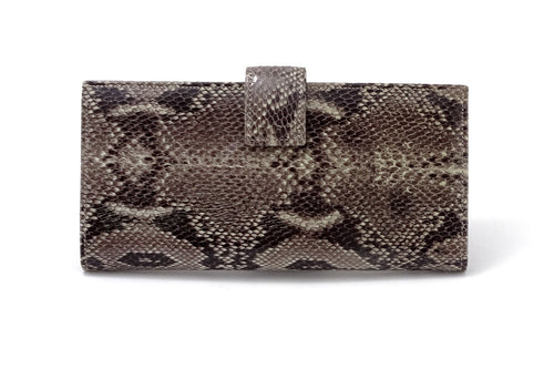Lyla  Leather snake print ladies clutch purse dark grey back tab
