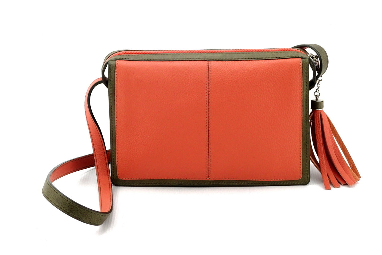 Handbag (Riley) Cross body bag Peach olive green leather – Wild