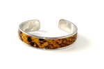 Bangle - open ended (Sunny) Leather & metal in nickel - yellow & black snake printed leather
