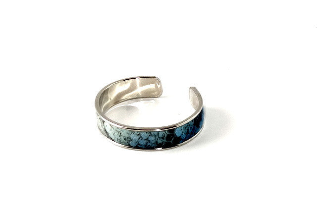 Bangle - open ended (Sunny) Leather & metal in nickel - blue snake print leather