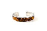 Bangle - open ended (Sunny) Leather & metal in nickel - black & yellow snake print leather