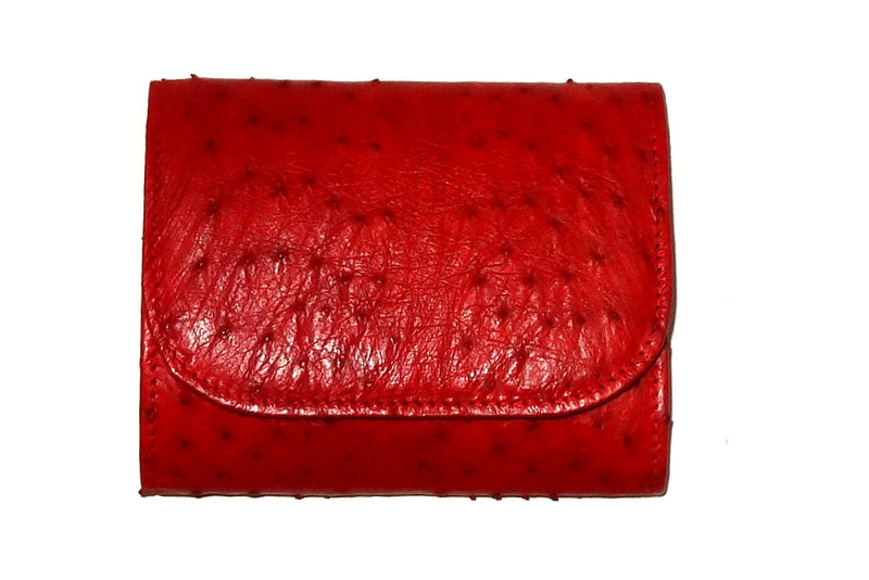 Dorothy  Trifold purse - Red ostrich skin leather ladies wallet front view
