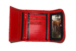 Dorothy  Trifold purse - Red ostrich skin leather ladies wallet inside picture window