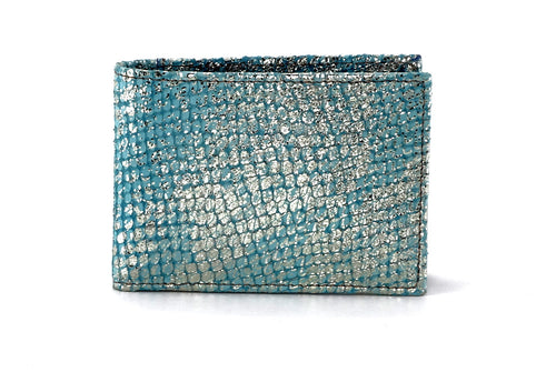 Tristan  Mermaid blue metallic leather small men's wallet front view