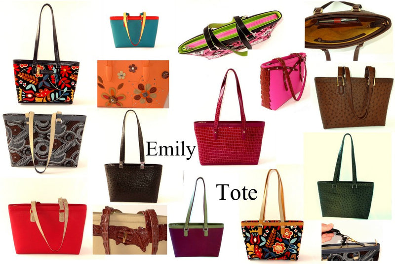 Emily tote bags showing the variety