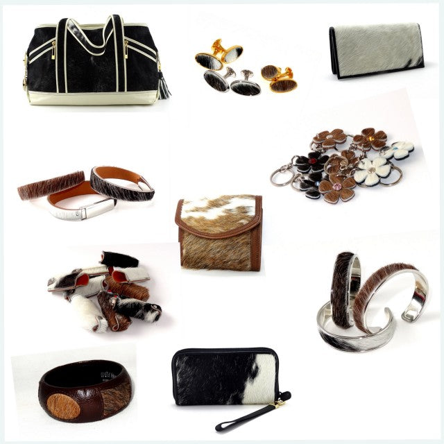 variety of products made using cow hair on hide
