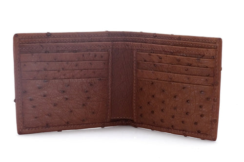 Brown Ostrich Martin wallet double credit showing the inside pocket layout
