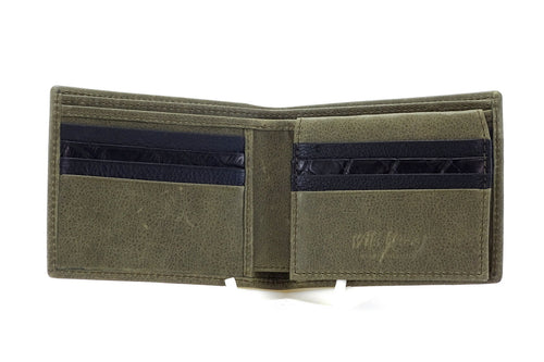 Wallet-large bi fold-(Martin) Olive green leather picture flap