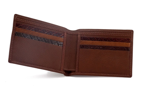 Brown leather Martin wallet showing pocket layout inside