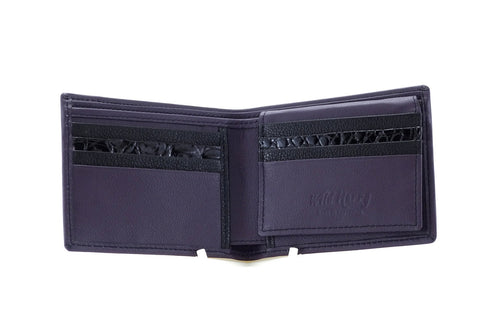 Wallet large hip wallet in Martin style with picture flap in dark purple showing the inside pocket layout