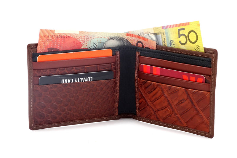 Martin double credit card wallet showing inside pockets with notes and cards in place
