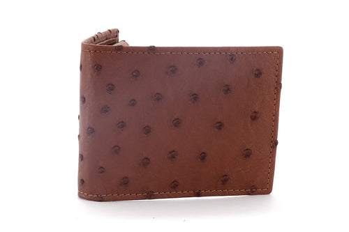 Brown ostrich wallet showing front view