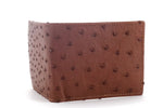 Martin large bi fold hip wallet in brown ostrich showing both front and back of the wallet