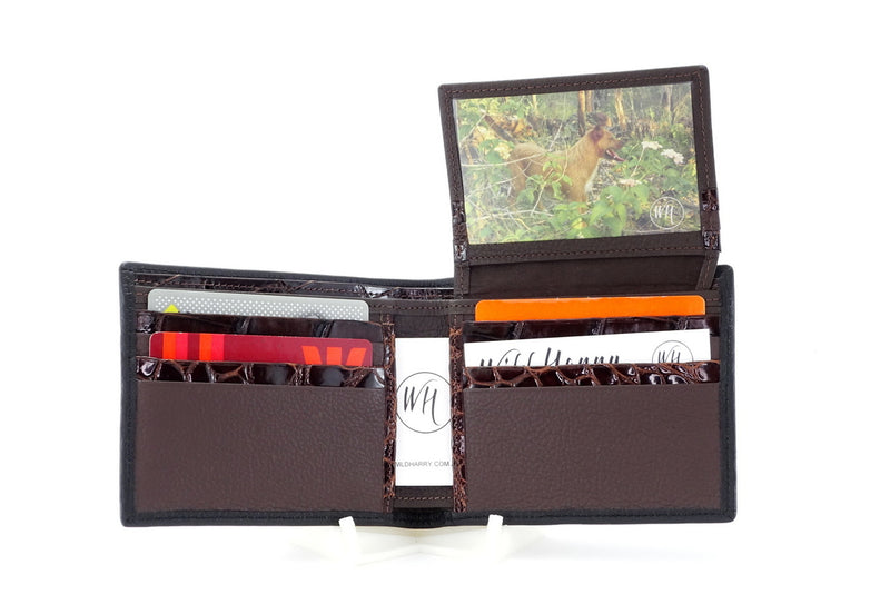 Wallet Martin picture flap wallet showing inside pocket layout  with picture flap up with cards in place wallet open