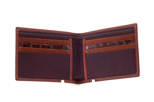 Wallet Martin large bi fold in a smooth tan leather showing the inside pocket layout