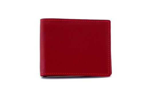 Wallet closed in red leather showing front view