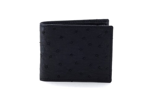 Wallet Martin black ostrich front outside view with wallet closed