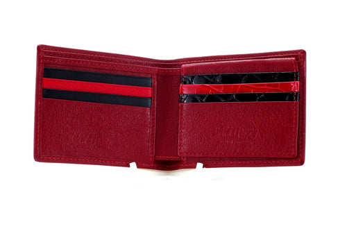 Wallet closed in red leather showing inside pocket layout