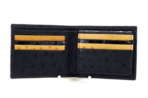 Wallet Martin black ostrich inside pocket layout wallet open