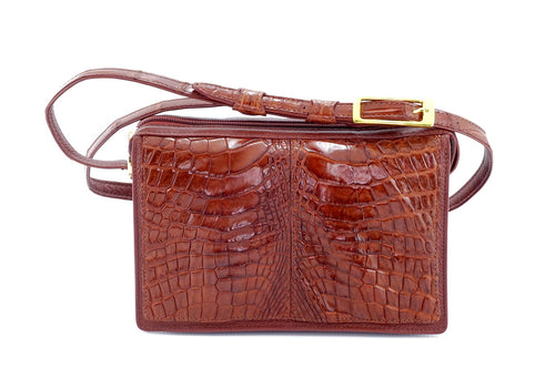 Handbag (Riley) Cross body bag havana tan crocodile & leather showing front side 1