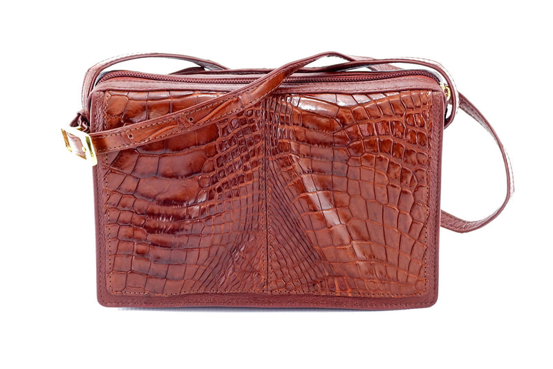 Handbag (Riley) Cross body bag havana tan crocodile & leather showing front side 2
