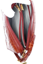 Handbag (Riley) Cross body bag havana tan crocodile & leather top view showing leather lining pockets & colour