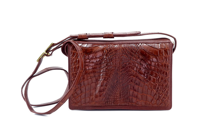 Handbag (Riley) Cross body bag havana tan crocodile elbows & leather front side 1 view
