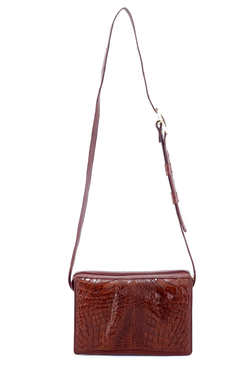 Handbag (Riley) Cross body bag havana tan crocodile elbows & leather shoulder straps showing front side