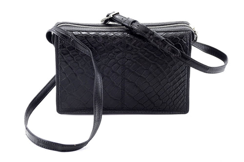 Handbag (Riley) Cross body bag - black matt crocodile skin & leather front side 1 view