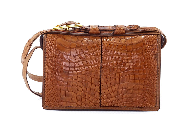 Handbag (Riley) Cross body bag saddle tan crocodile & leather front view 1