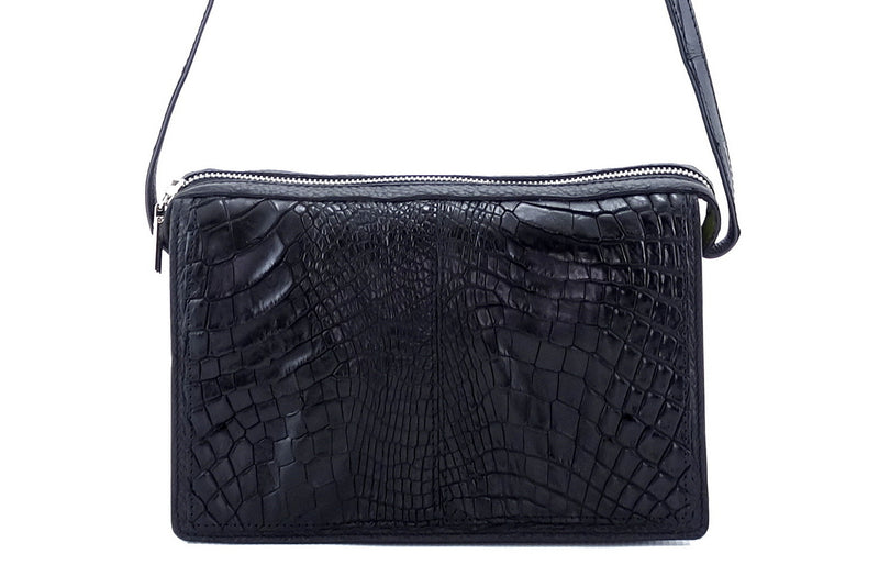 Handbag (Riley) Cross body bag - black matt crocodile elbows & leather showing elbow side 2 showing the texture and movement of the elbow