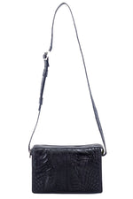 Handbag (Riley) Cross body bag - black matt crocodile elbows & leather long front view shoulder straps extended