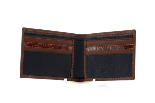 Wallet Martin large bi fold in brown leather showing inside pocket layout