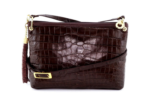 Tote Bag - small - (Rosie) Red Chocolate Matt crocodile skin showing outside crocodile pattern side 1