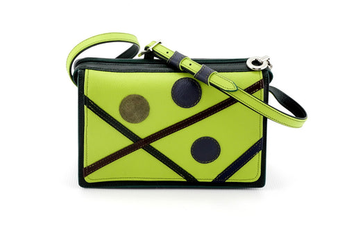 Handbag - small - (Riley) Cross body bag - Lime, green, grey & brown showing view of side 2