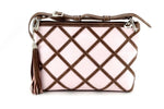 Tote Bag - small - (Rosie) Pink embossed sheep skin - brown patchwork