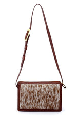 Handbag - small - (Riley) Cross body bag - Tan & cream HOH showing view one with shoulder straps fully extended front view