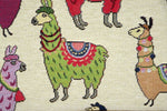 Tote Bag - small - (Rosie) Llama print fabric with beige leather trim close up of llama